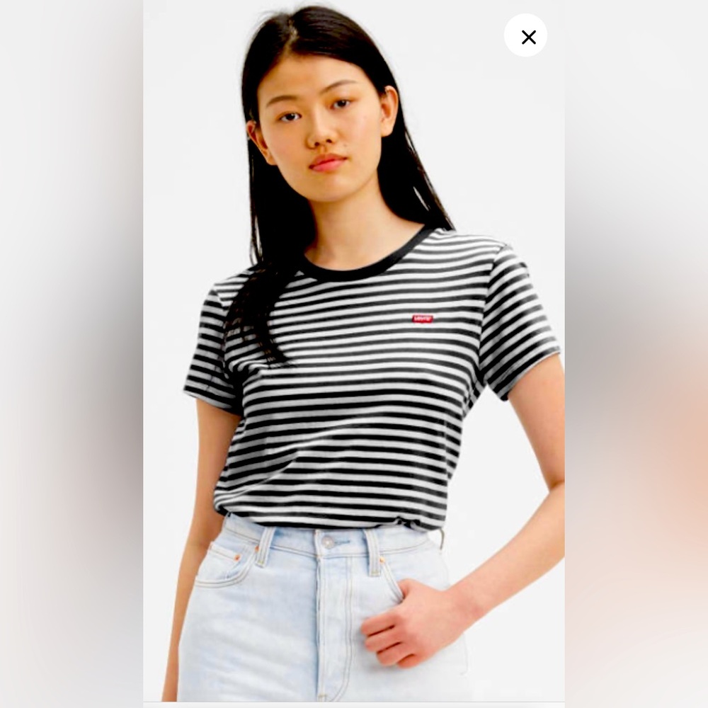 Levi’s Perfect T-Shirt, Raita Stripe Caviar (Black & White), Size XXL, NWT